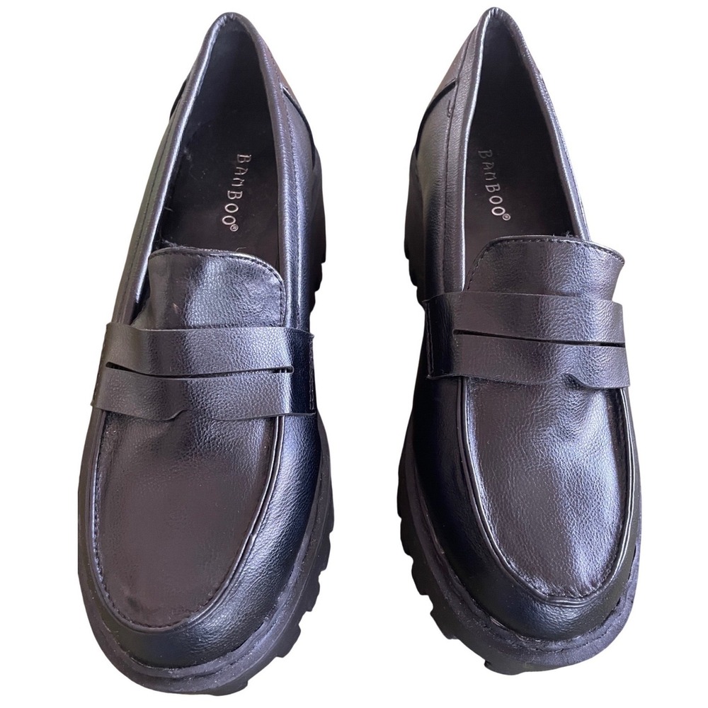 Bamboo Black Chunky Platform Penny Loafers Lug Sole Shoes Womens 6.5